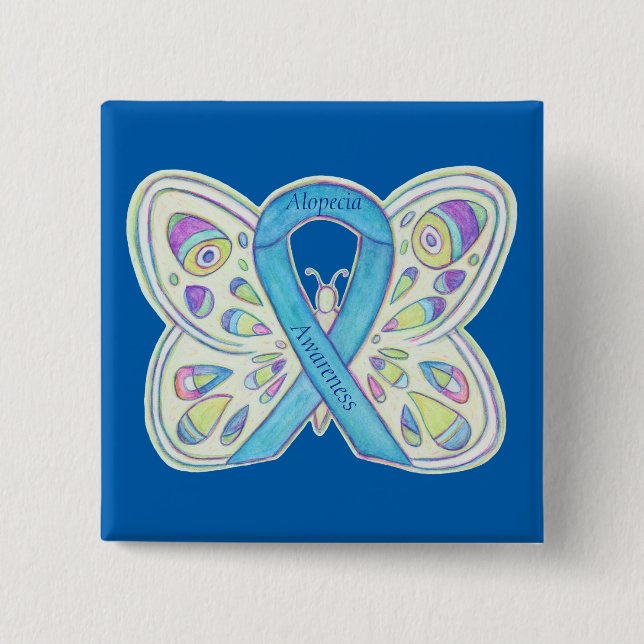 Alopecia Butterfly Awareness Ribbon Anpassningsbar Knapp (Framsida)