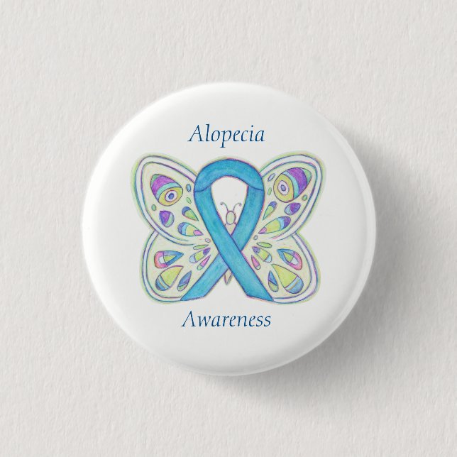 Alopecia Butterfly Awareness Ribbon Anpassningsbar Knapp (Framsida)