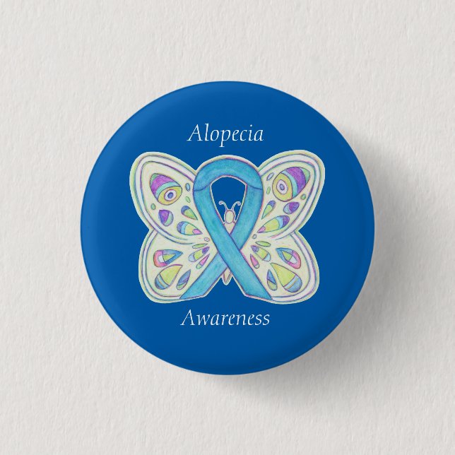 Alopecia Butterfly Awareness Ribbon Anpassningsbar Knapp (Framsida)