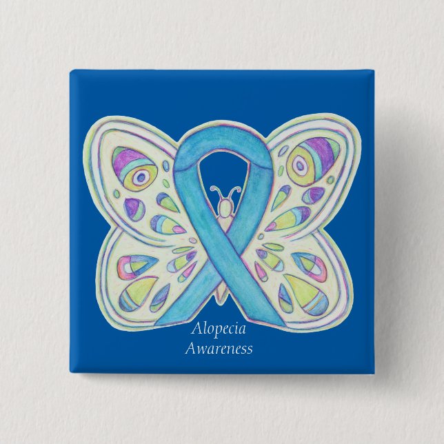 Alopecia Butterfly Awareness Ribbon Anpassningsbar Knapp (Framsida)