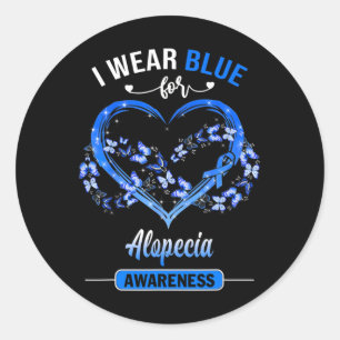 Alopecia Medvetenhet I Bära Blue Butterfly Heart Runt Klistermärke