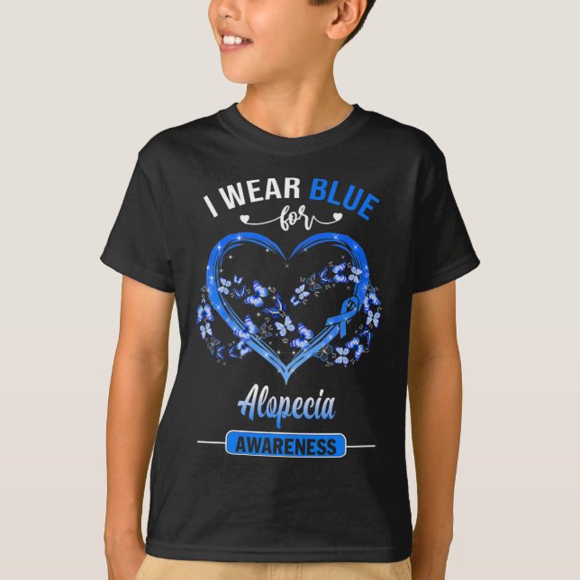 Alopecia Medvetenhet I Bära Blue Butterfly Heart T Shirt (Framsida)