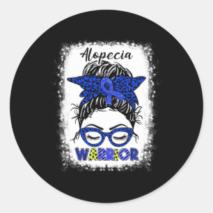 Alopecia Warrior Messy Bun Blue Ribbon Alopecia Aw Runt Klistermärke