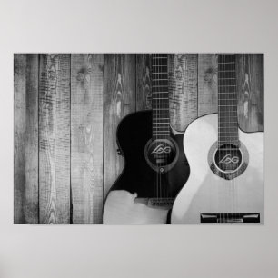 Alosaxiska guitars B&W-foto Poster