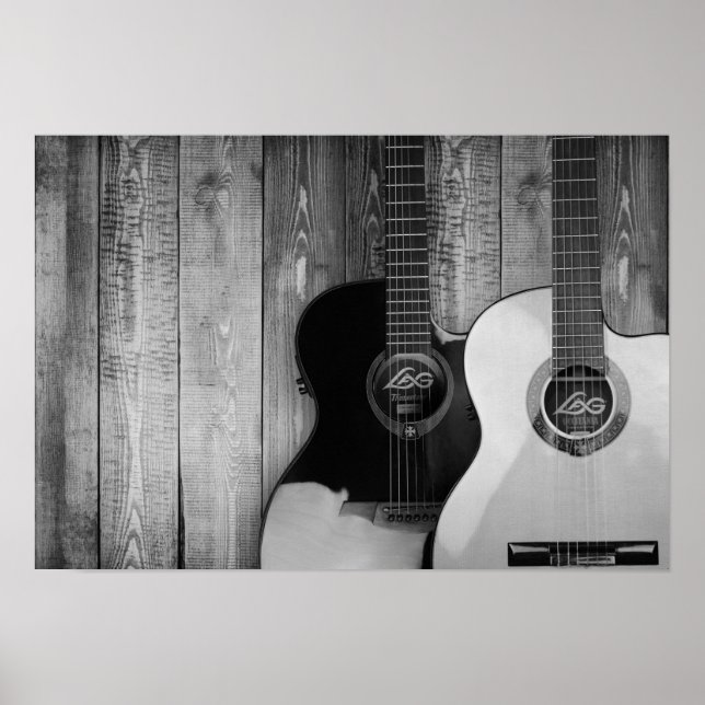 Alosaxiska guitars B&W-foto Poster (Framsidan)