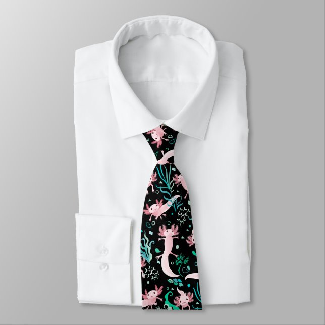 Alotta Rosa Axolotls på Black Neck Tie Slips (Bunden)