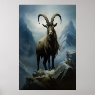 Alp Ibex skönhet vid Cliff Poster