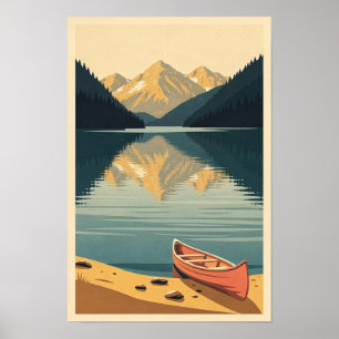 Alp sjö och korall kanot Retro Resa Affisch