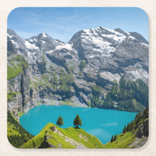 Alp sjö Oeschinensee i Schweiz Underlägg Papper Kvadrat