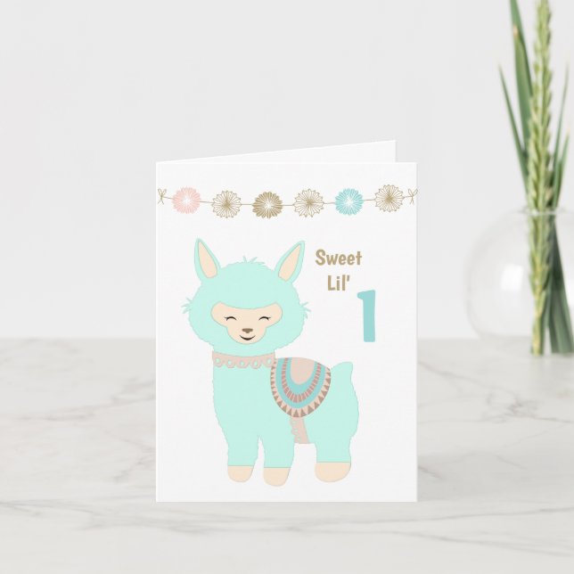 Alpaca Baby 1st Birthday Kort (Framsida)
