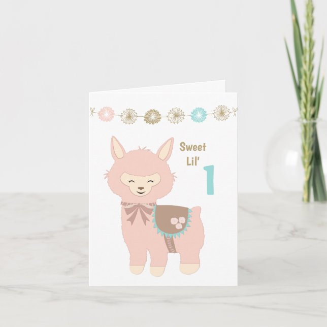 Alpaca Baby 1st Birthday Kort (Framsida)