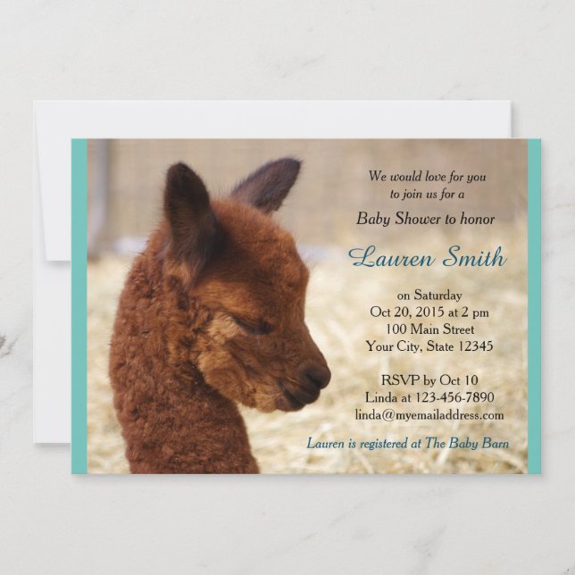 Alpaca Baby Shower-inbjudningar Boy Inbjudningar (Framsida)