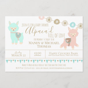 Alpaca Baby Shower packad med Kärlek Kön Neutral Inbjudningar