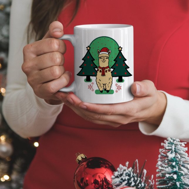 Alpaca bär julhatt med Julgranar Kaffemugg (Skapare uppladdad)