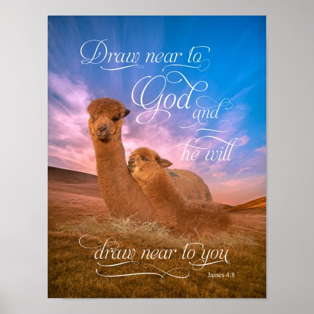 Alpaca Bible Verse Draw Near to God Poster (Framsidan)