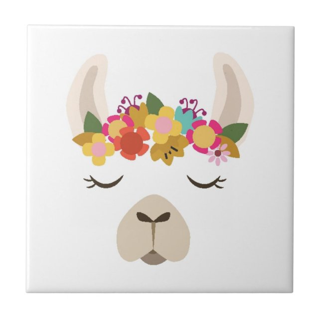 Alpaca- & blommamönster kakelplatta (Framsidan)