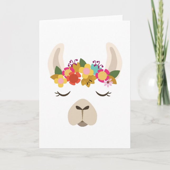 Alpaca- & blommamönster kort (Framsida)