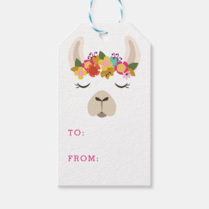 Alpaca- & blommamönster presentetikett
