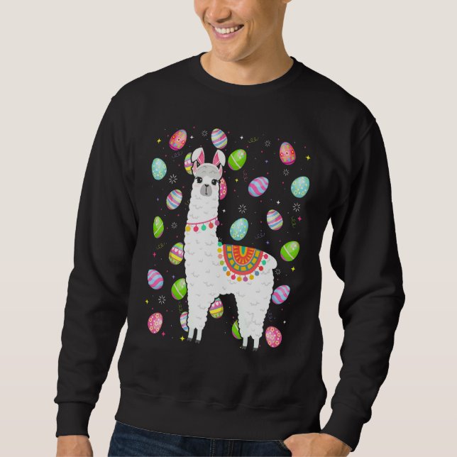Alpaca Bunny Påskägg Funny Alpaca Påsk Sund Lång Ärmad Tröja (Framsida)