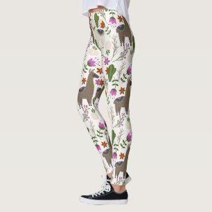 Alpaca Cactus Blommönster Animal Lover Leggings