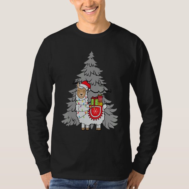 Alpaca Christmas Tree Santa Fun Celebration Happy  T Shirt (Framsida)