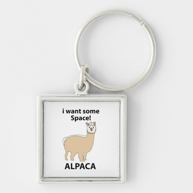 Alpaca Jag vill ha lite ledigt utrymme Alpaca Fyrkantig Silverfärgad Nyckelring (Framsidan)