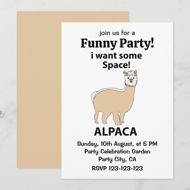 Alpaca Jag vill ha lite ledigt utrymme Alpaca Inbjudningar (Fram/baksida)