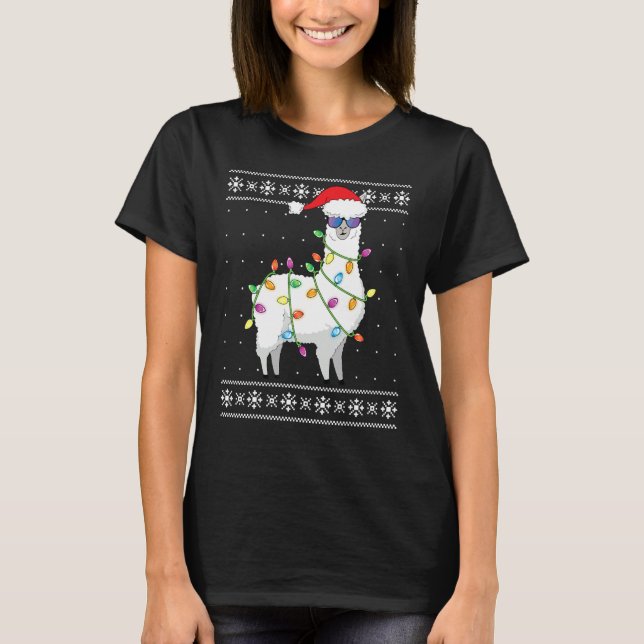 Alpaca Julgran, udda, fuktiga julsöglor T Shirt (Framsida)