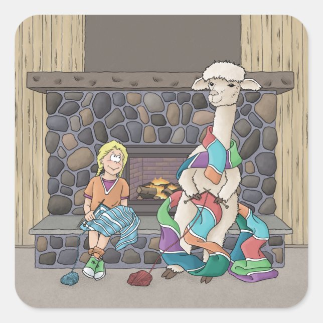 Alpaca Knitting Fyrkantigt Klistermärke (Framsida)