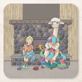 Alpaca Knitting Underlägg Papper Kvadrat