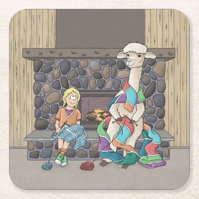 Alpaca Knitting Underlägg Papper Kvadrat (Framsidan)