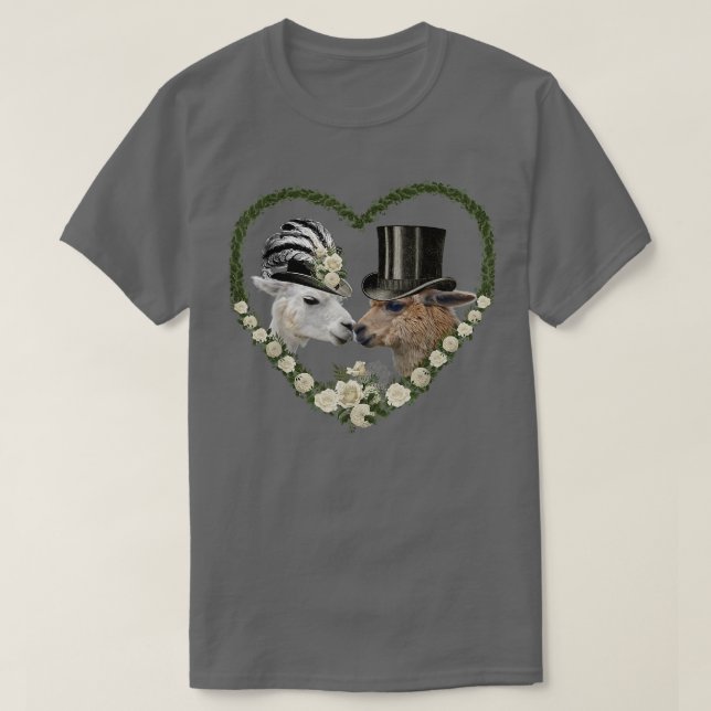 Alpaca Lama Bride och Groom Bröllop Gift T Shirt (Design framsida)