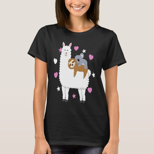 Alpaca Lama Sloth Koala Women  Girls Sloth T Shirt (Framsida)