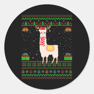 Alpaca Llama Älskare Santa Hat Matching Ugly Alpac Runt Klistermärke