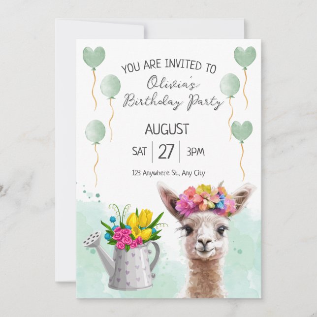 Alpaca llama Kid Birthday | Inbjudan till babyvisn (Framsida)