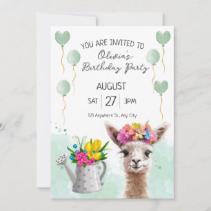 Alpaca llama Kid Birthday Inbjudan till babyvisn