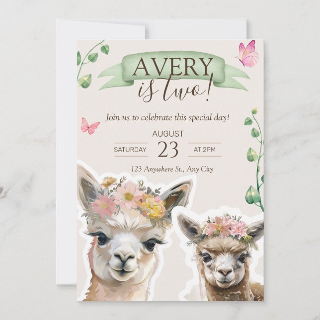 Alpaca llama Kid Birthday | Inbjudan till babyvisn (Framsida)