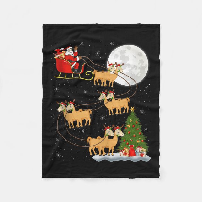 Alpaca Llama Santa Sleigh Flying Funny Magical Chr Fleecefilt (Framsidan)
