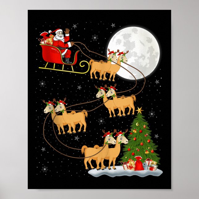 Alpaca Llama Santa Sleigh Flying Funny Magical Chr Poster (Framsidan)