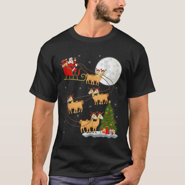 Alpaca Llama Santa Sleigh Flying Funny Magical Chr T Shirt (Framsida)
