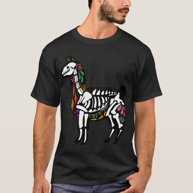 Alpaca Llama Skeleton, Halloween T Shirt (Framsida)