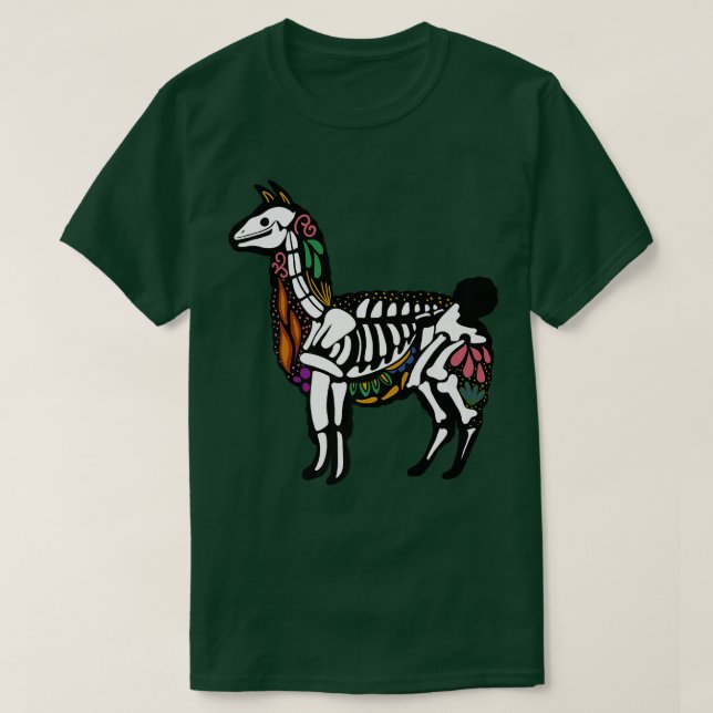 Alpaca Llama Skeleton, Halloween  T Shirt (Design framsida)