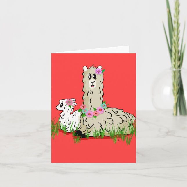 Alpaca Mamma och Baby Kort (Framsida)