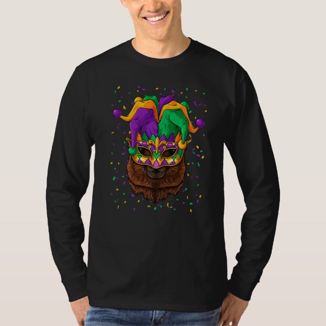 Alpaca Mardi Gras Animal Ansikte Carnival Jester F T Shirt (Framsida)