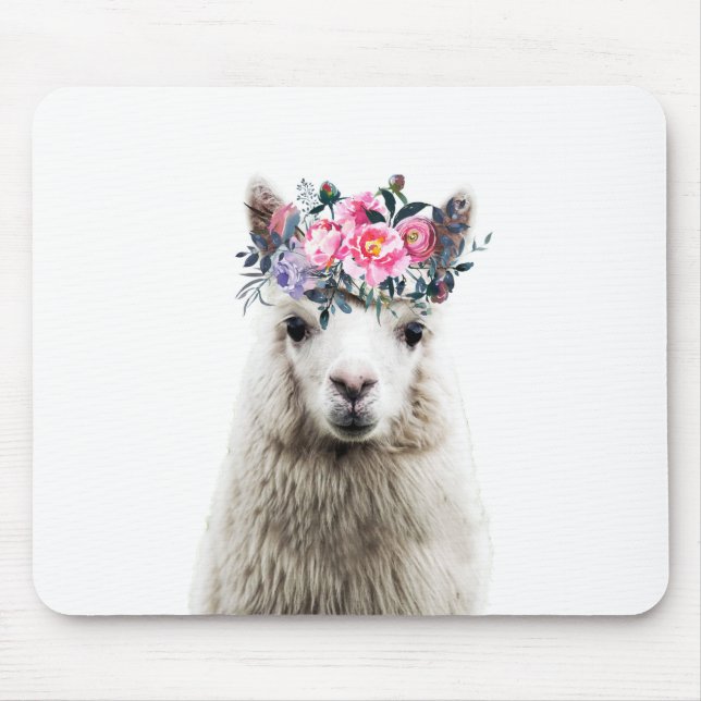 Alpaca med blommor musmatta (Framsidan)