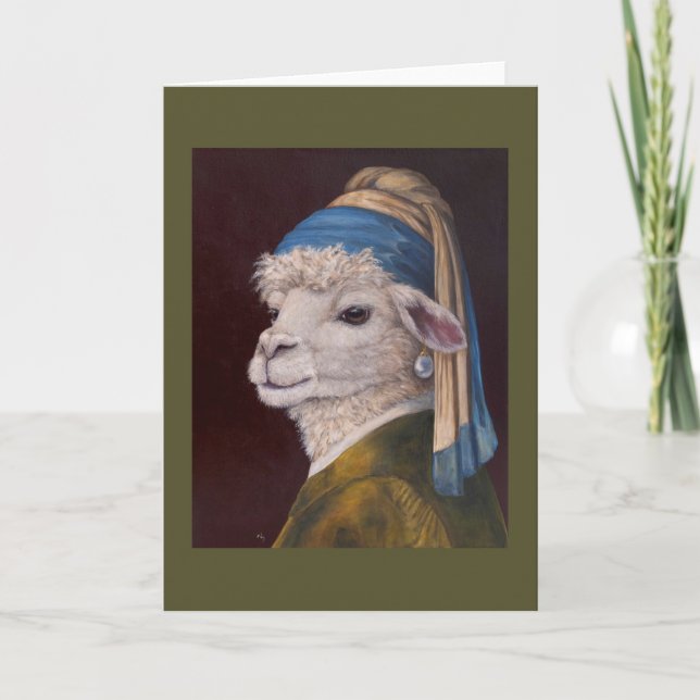 Alpaca med Pearl Earring Card Kort (Framsida)