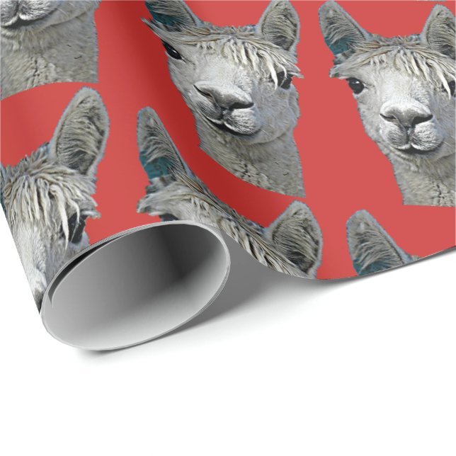 Alpaca på rött papper presentpapper (Rullad Hörn)