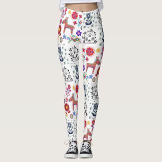 Alpaca Pinata med blå hus och blomkrukor Leggings