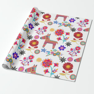 Alpaca Pinata och Flowers Wrapping Papper Presentpapper