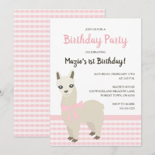 Alpaca Rosa Födelsedagsfest inbjudan